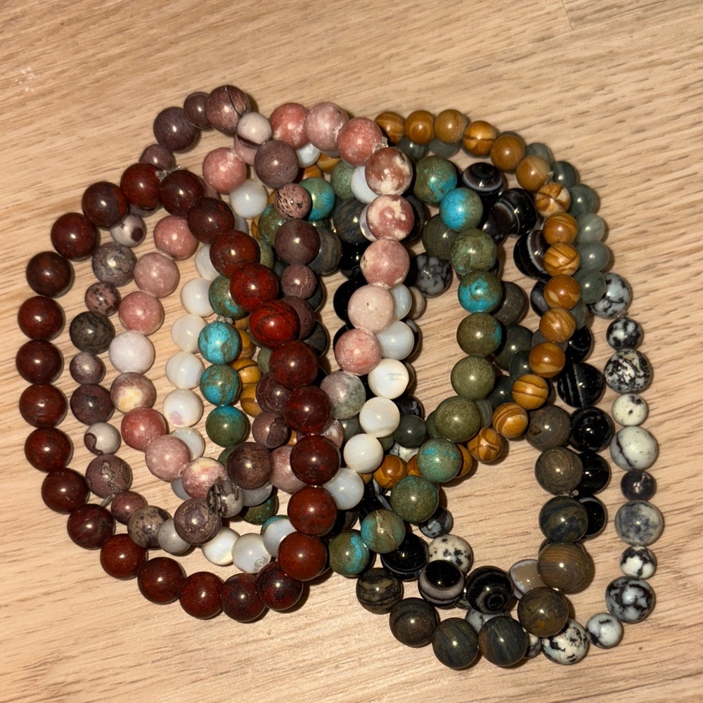 Multi Gemstone Agate Jasper Beaded Bracelet Set of 10